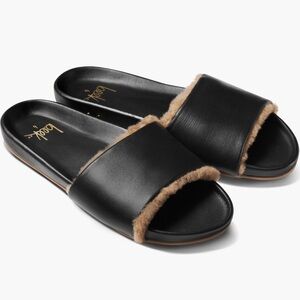 NEW Beek Gallito Genuine Shearling Slide Sandal in Black / Bronze